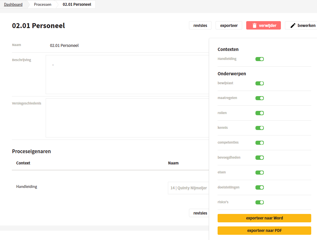 Een proces exporteren